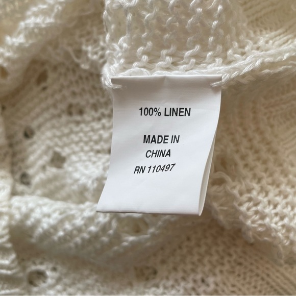 NHBT White Circle Open Knit 100% Linen V-Neck Sweater EUC Size Small - Picture 6 of 8